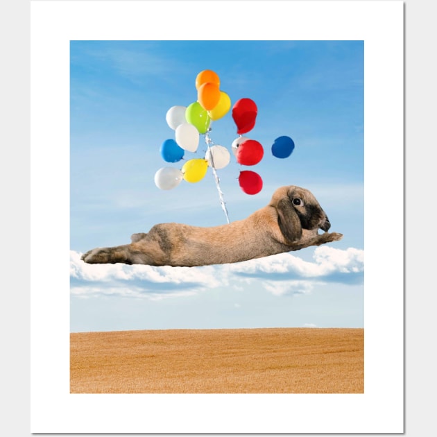 Flying Rabbit With Balloons Wall Art by Random Galaxy